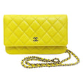 Chanel Quilted Ap0250 Yellow Chain Wallet Shoulder Bag Caviar Leather