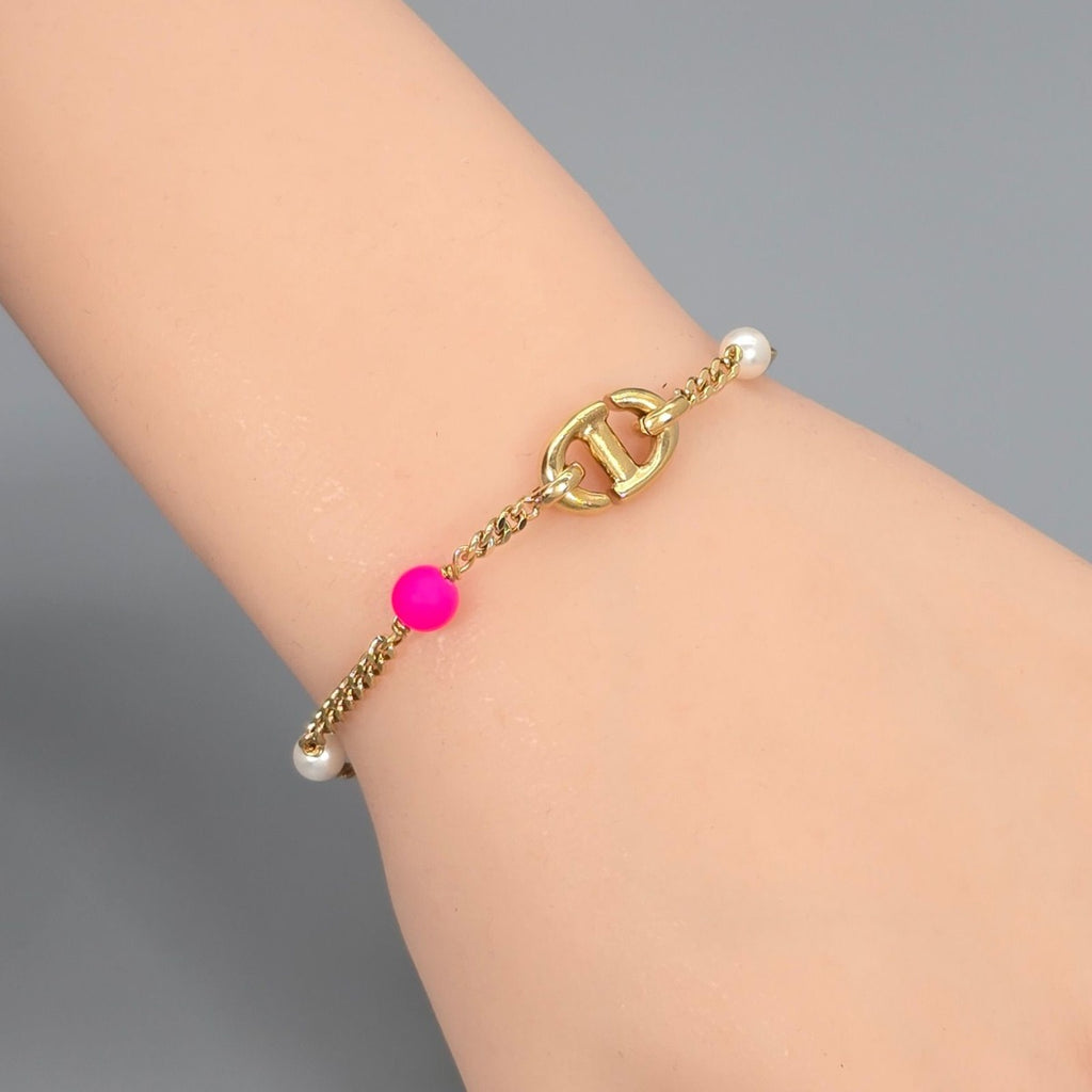 Dior CD Navy Bracelet Resin Pearl Gold — view 2