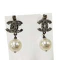 Chanel CC Logo Rhinestone Earrings Plated Silver