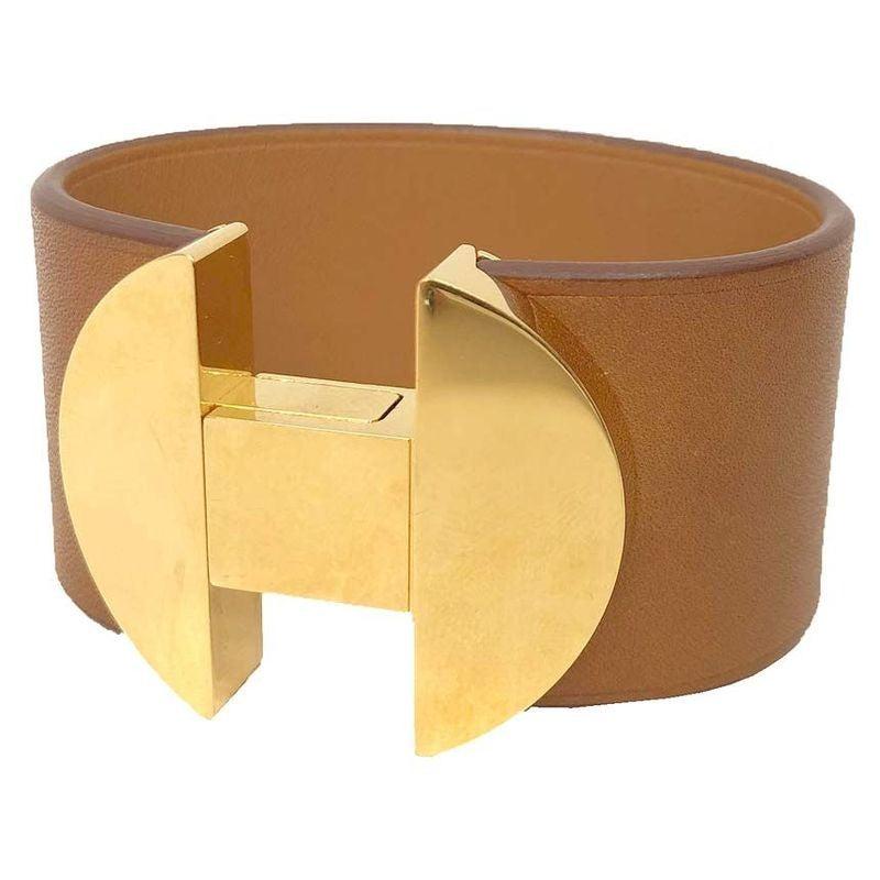 Hermes 2002 Bracelet T2 Size Bangle Leather Camel Gold D Stamp — view 2