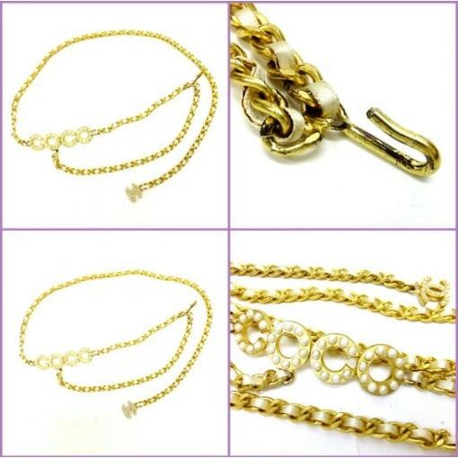 Chanel Chain Belt Satin Gold White CC Logo — view 3