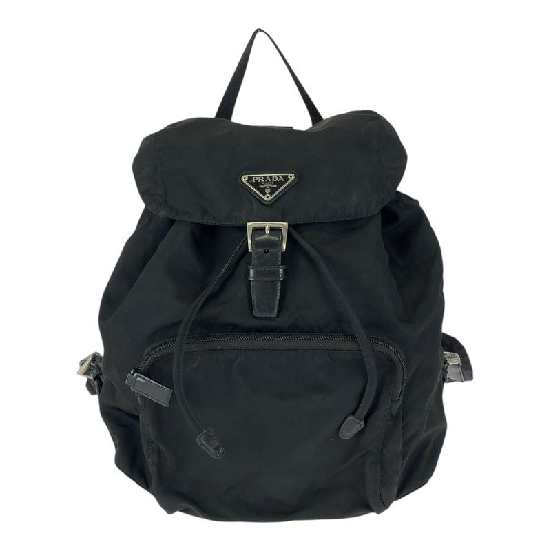 Prada Tessuto Triangle Logo Plate Black Silver Hardware Nylon Leather Backpack — view 2