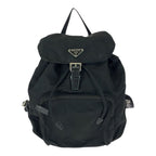 Prada Tessuto Triangle Logo Plate Black Silver Hardware Nylon Leather Backpack — view 2
