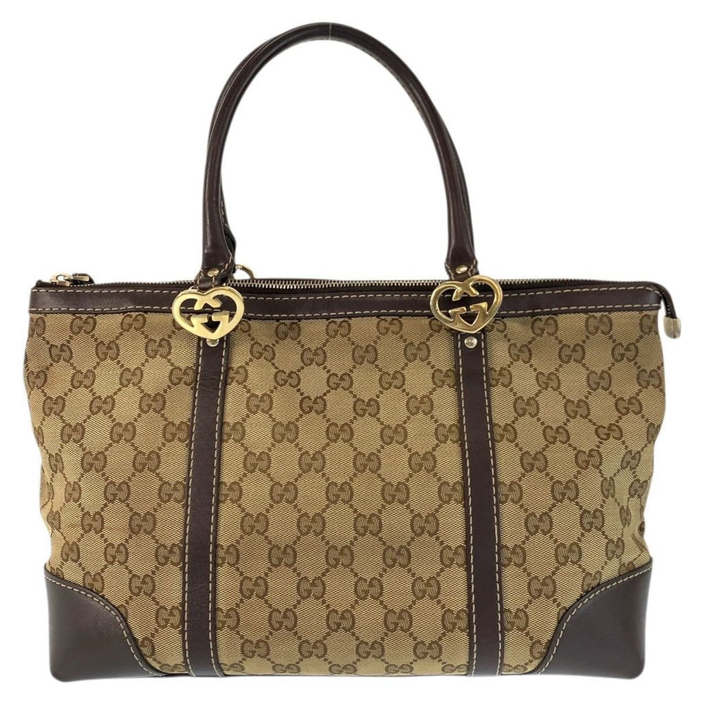 Gucci Brea Brown Beige Gold GG Canvas Leather Tote