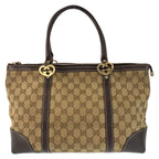 Gucci Brea Brown Beige Gold GG Canvas Leather Tote