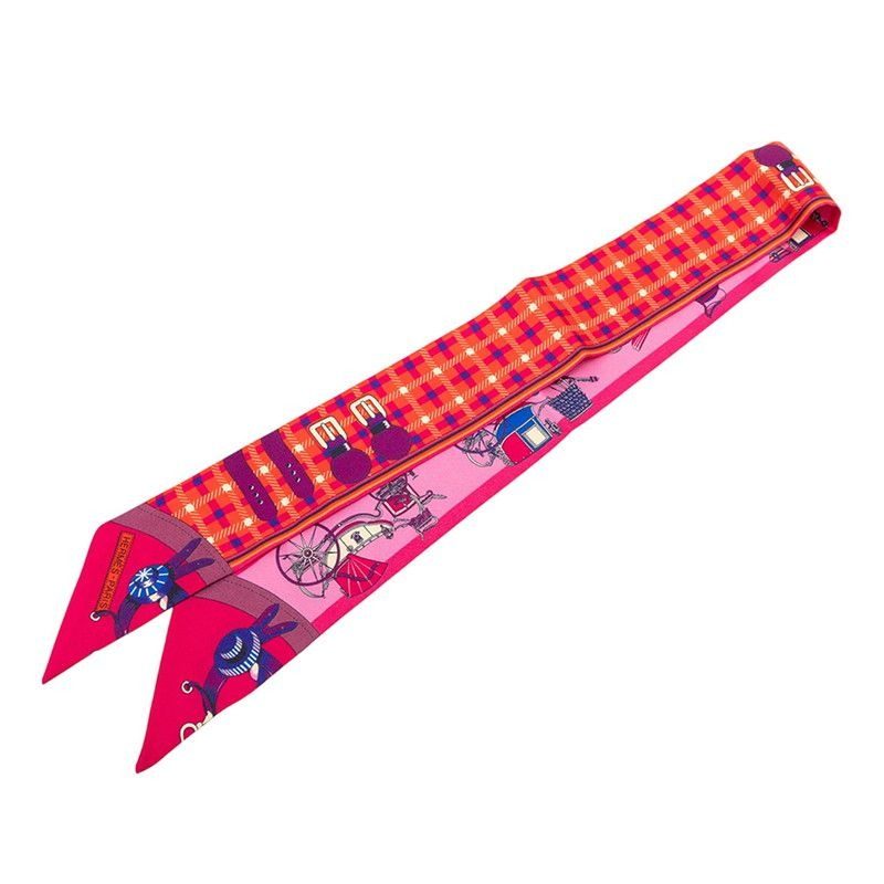 Hermes Twilly les Voitures Nouvelle Evolution of the Carriage Scarf Pink