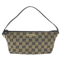 Gucci Beige Black Gold GG Canvas Leather Handbag Pouch