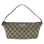 Gucci Beige Black Gold GG Canvas Leather Handbag Pouch