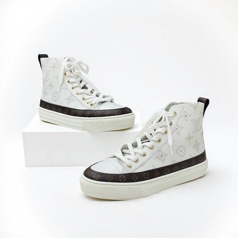 Louis Vuitton Stellar Line Monogram Sneakers Shoes Leather White Brown Logo