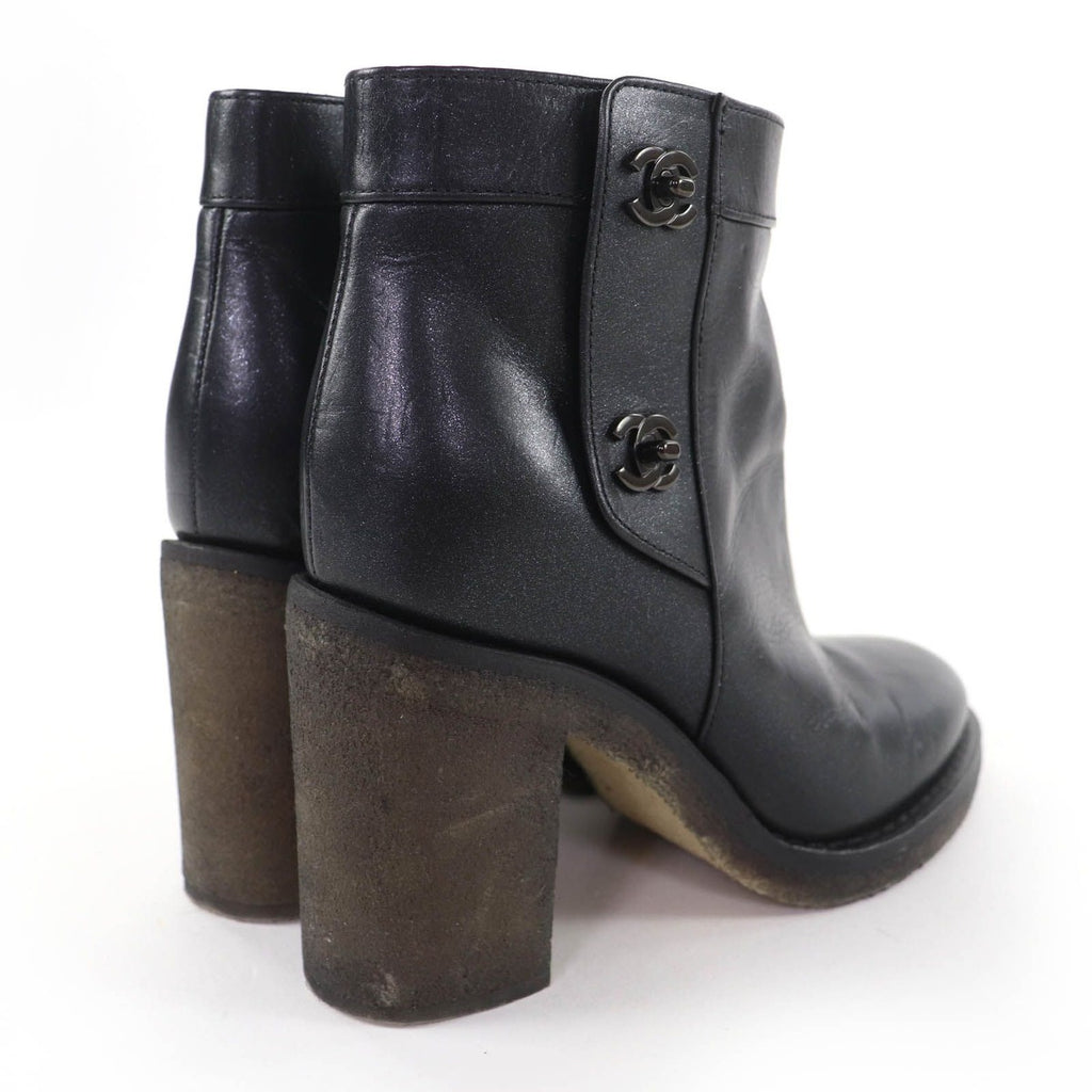 Chanel Double CC Logo Lame Leather Short Boots with Turnlock Black 36 — view 2