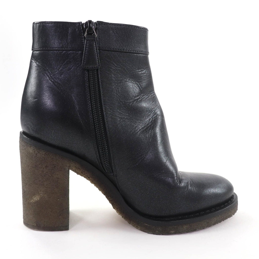 Chanel Double CC Logo Lame Leather Short Boots with Turnlock Black 36 — view 5