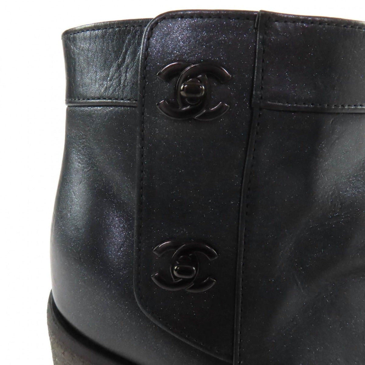 Chanel Double CC Logo Lame Leather Short Boots with Turnlock Black 36 — view 8