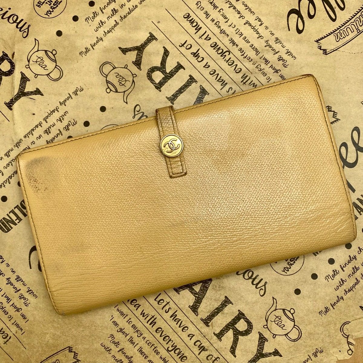 Chanel Wallet Coco Button Hook Bifold Beige Card Billfold — view 3
