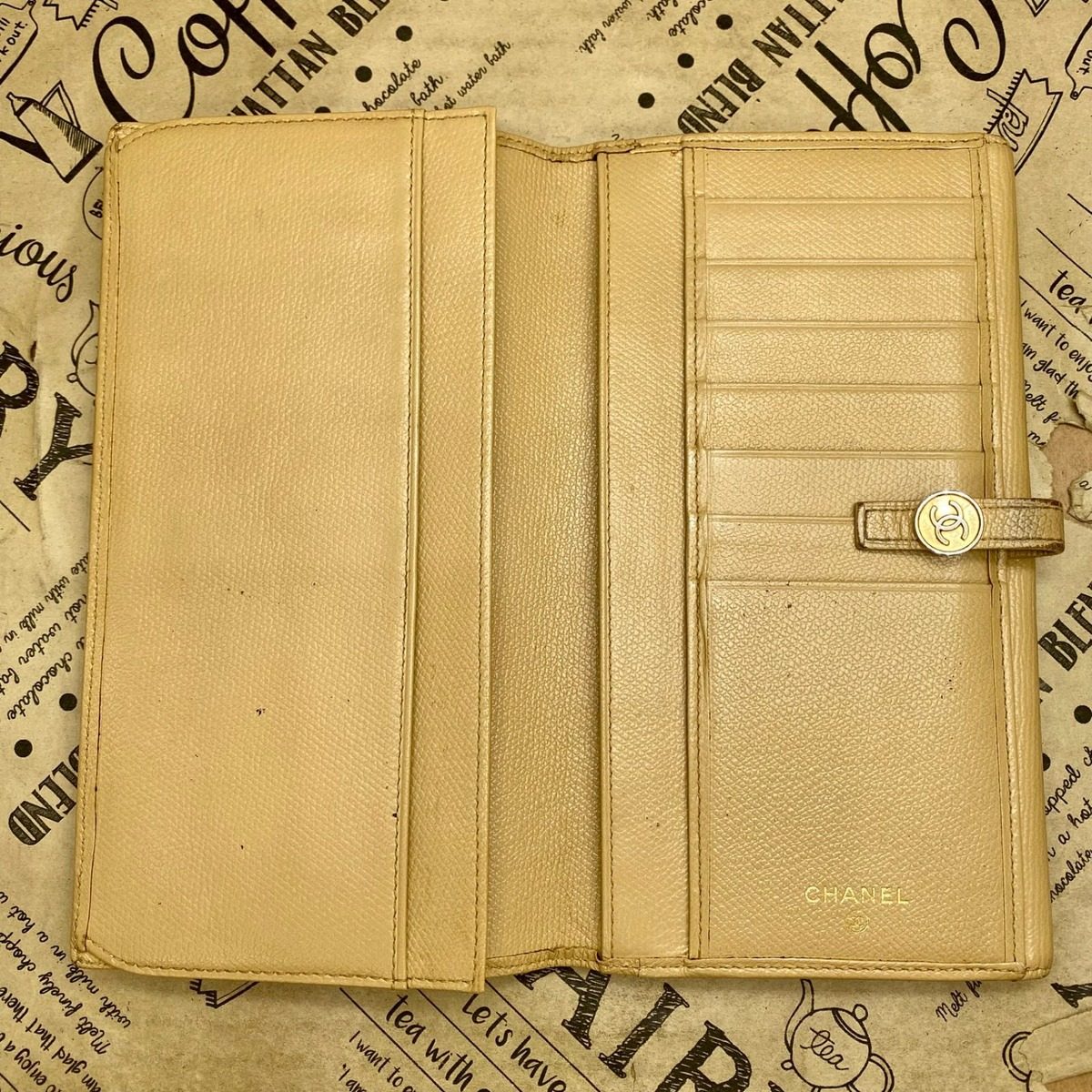 Chanel Wallet Coco Button Hook Bifold Beige Card Billfold — view 9