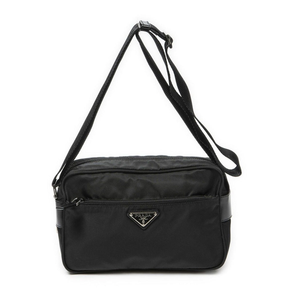 Prada Front Zip Camera Crossbody Black Nylon Canvas