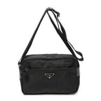 Prada Front Zip Camera Crossbody Black Nylon Canvas