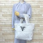Prada Quilt Shearling Tote Mouton White — view 2