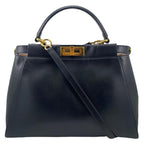 Fendi 8 Bn226 Peekaboo Medium Black Shoulder Bag Gold Hardware