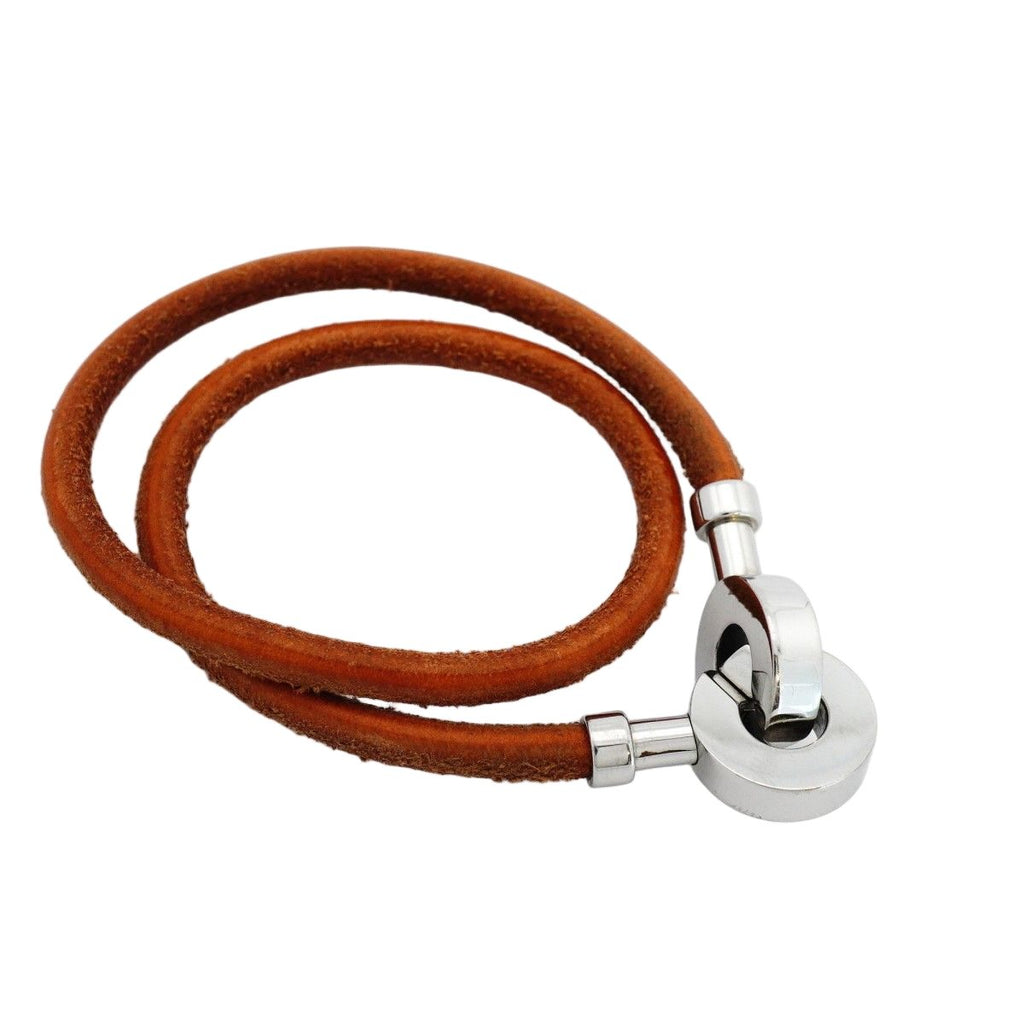 Hermes Bracelet Lancelot Metal Leather Silver Brown — view 2