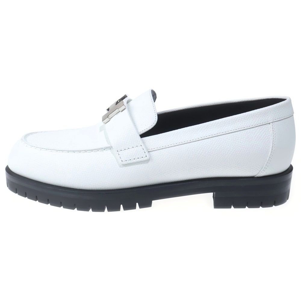 Hermes Faubourg H Logo Plate Leather Low Cut Shoes Loafers White