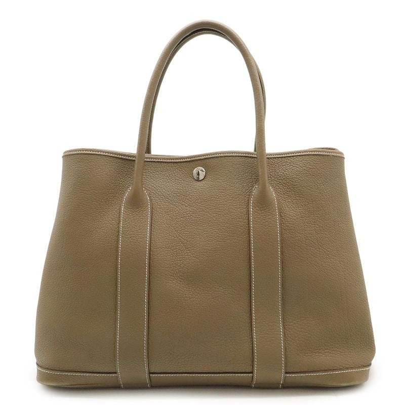 Hermes Garden Party PM Tote Handbag Negonda Leather Etoupe Glazed Silver