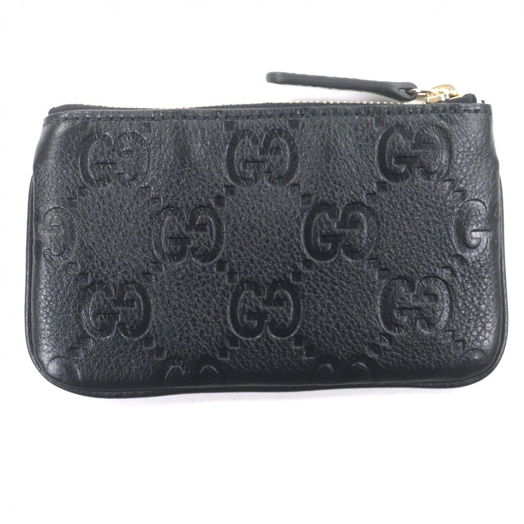 Gucci Leather GG Emblem Key Pouch Coin Case Black Gold Box Stora