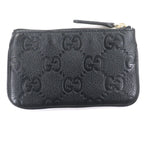 Gucci Leather GG Emblem Key Pouch Coin Case Black Gold Box Stora