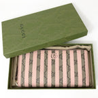 Gucci Wallet Pink GG Supreme Candy Cane Stripe Zip Around