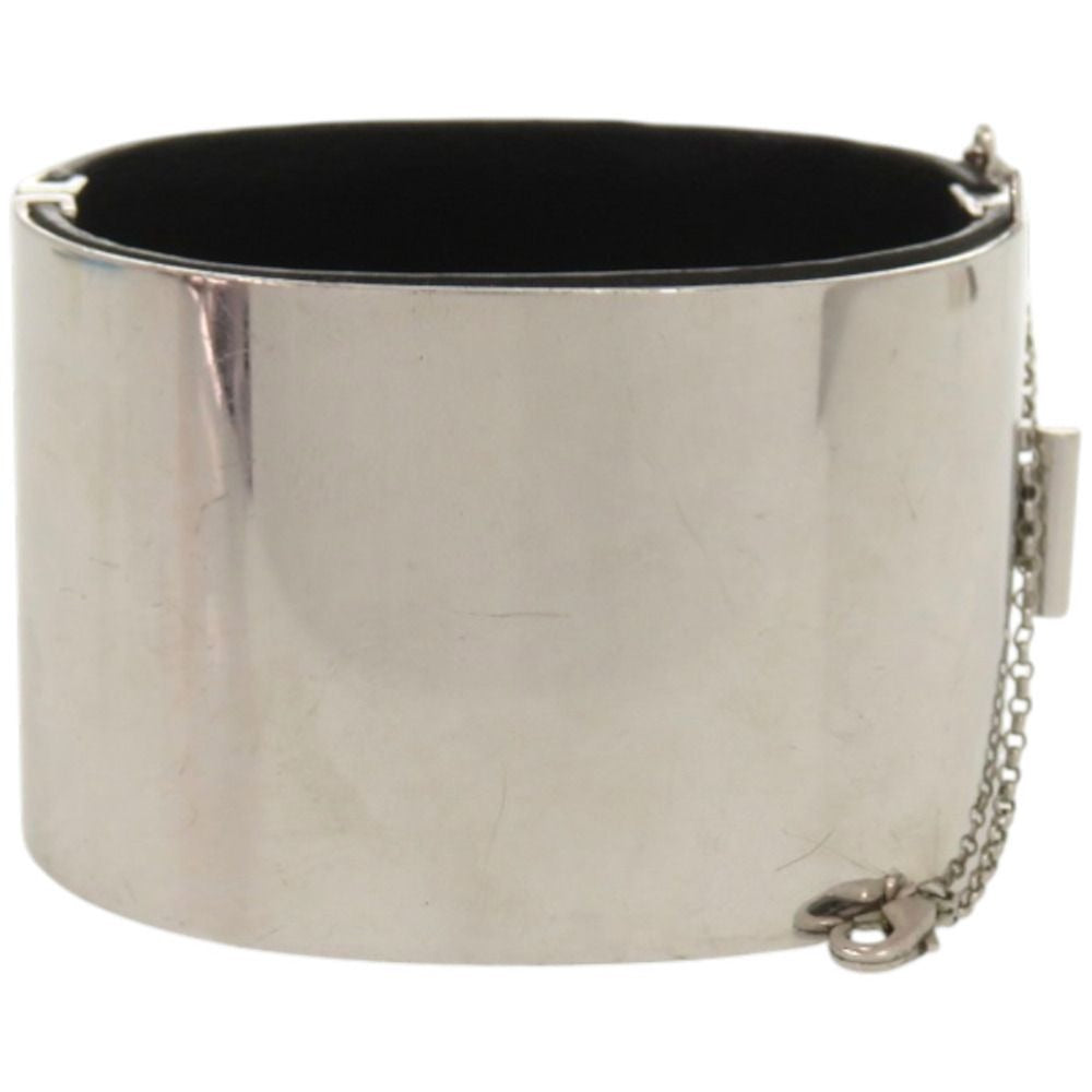 Celine Manchette Metal Leather Silver Bangle