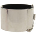 Celine Manchette Metal Leather Silver Bangle