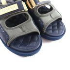 Chanel CC Logo Quilted Velcro Fabric Leather Sandals Khaki Navy 39 — view 8