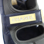 Chanel CC Logo Quilted Velcro Fabric Leather Sandals Khaki Navy 39 — view 9