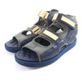 Chanel CC Logo Quilted Velcro Fabric Leather Sandals Khaki Navy 39