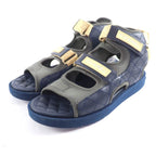 Chanel CC Logo Quilted Velcro Fabric Leather Sandals Khaki Navy 39