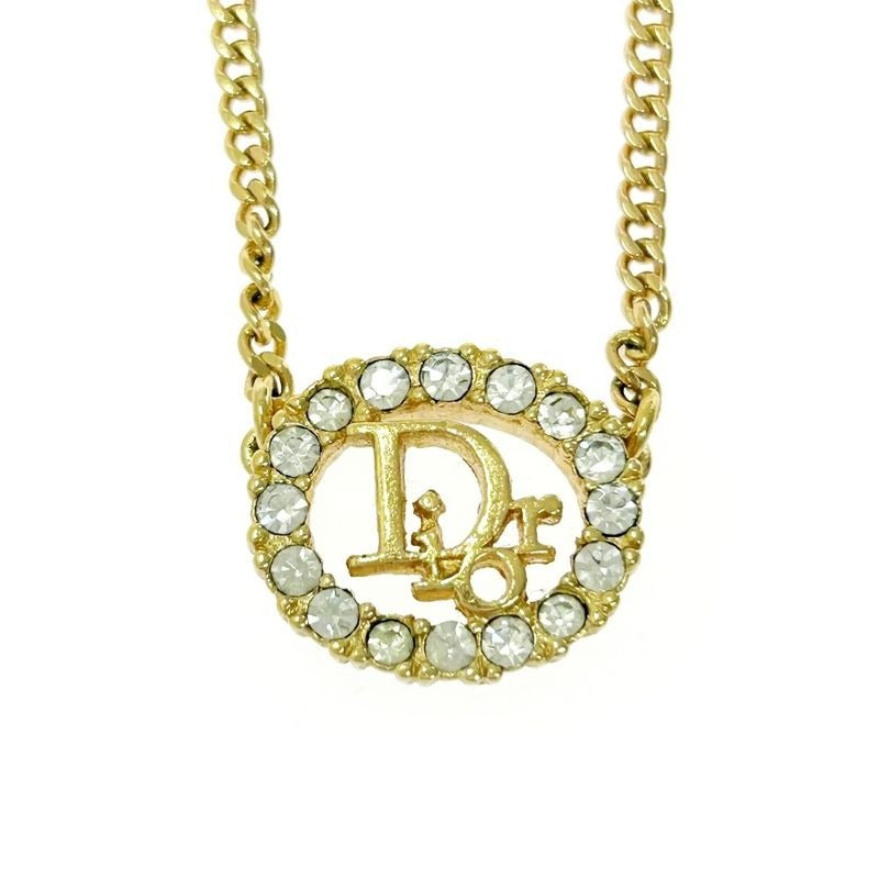 Christian Dior GP Rhinestone Logo Oval Necklace — view 2