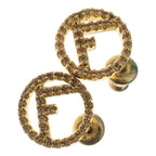 Fendi Logo Rhinestone Earrings Gold