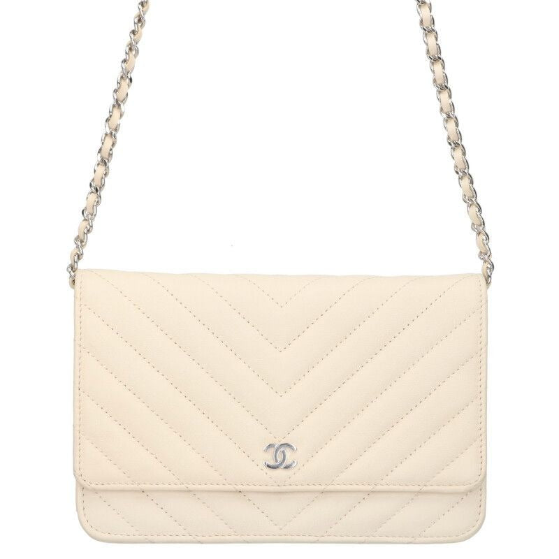 Chanel Chevron Caviar Leather Chain Wallet