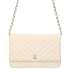 Chanel Chevron Caviar Leather Chain Wallet