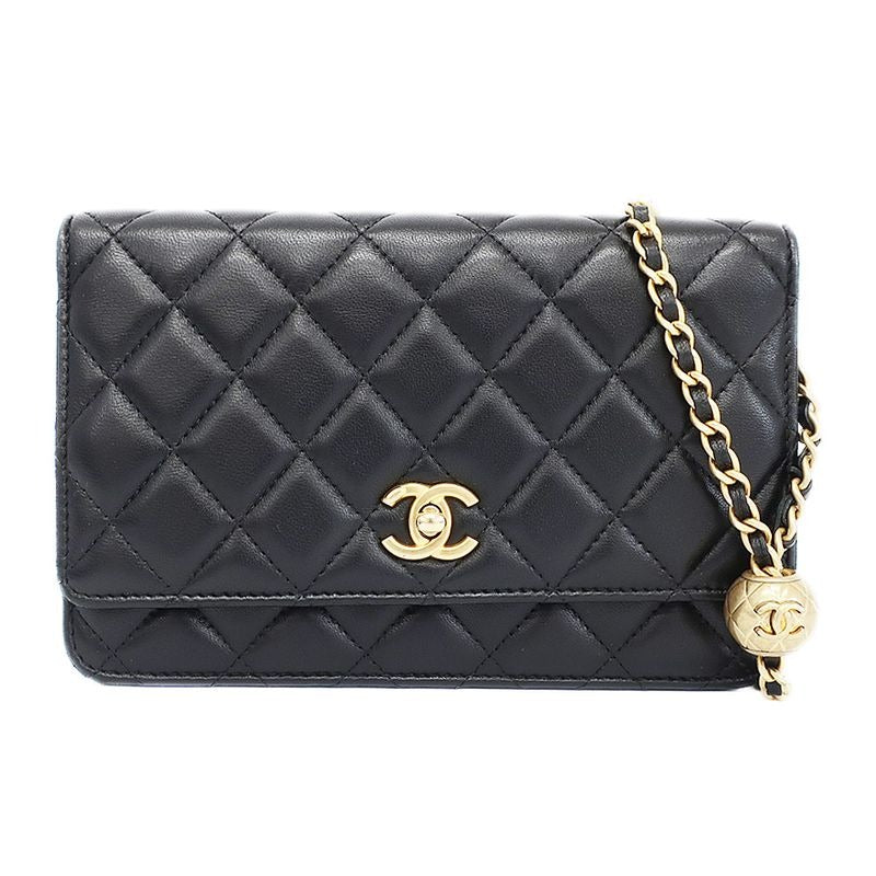 Chanel Chain Wallet Shoulder Bag Quilted Black Leather Coco — view 2