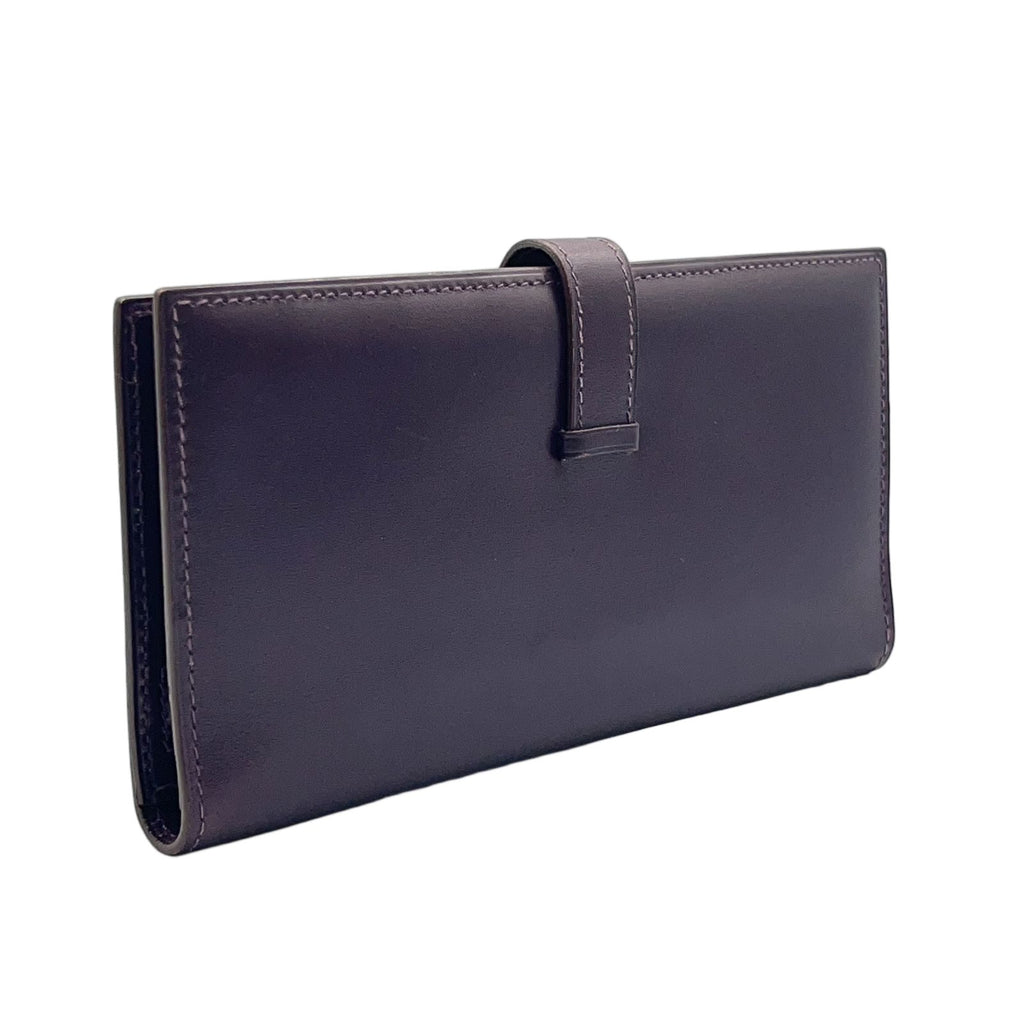 Hermes Bearn ?stamp Leather Dark Purple Wallet Silver — view 2