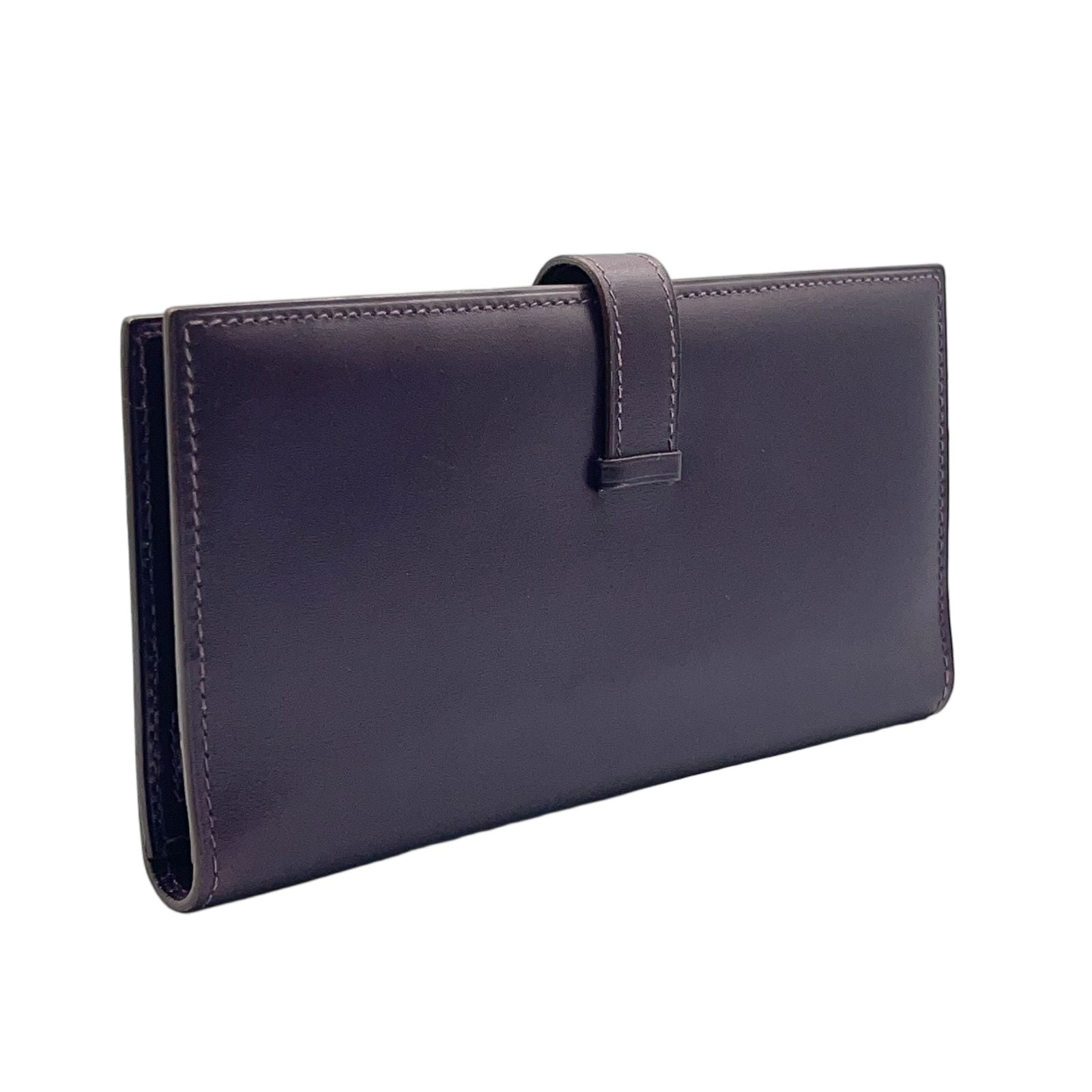 Hermes Bearn ?stamp Leather Dark Purple Wallet Silver — view 2