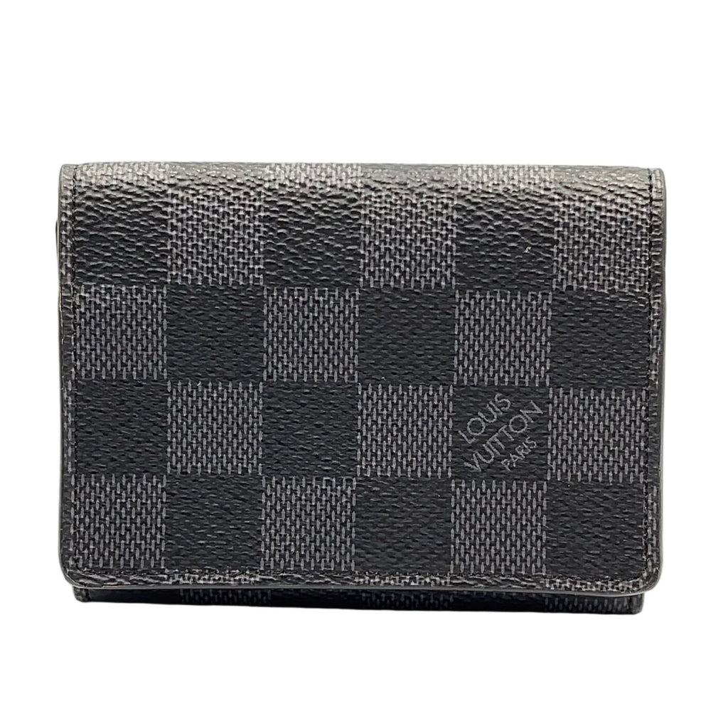 Louis Vuitton Graphic Business Card Case with Initials Leather Black Silver