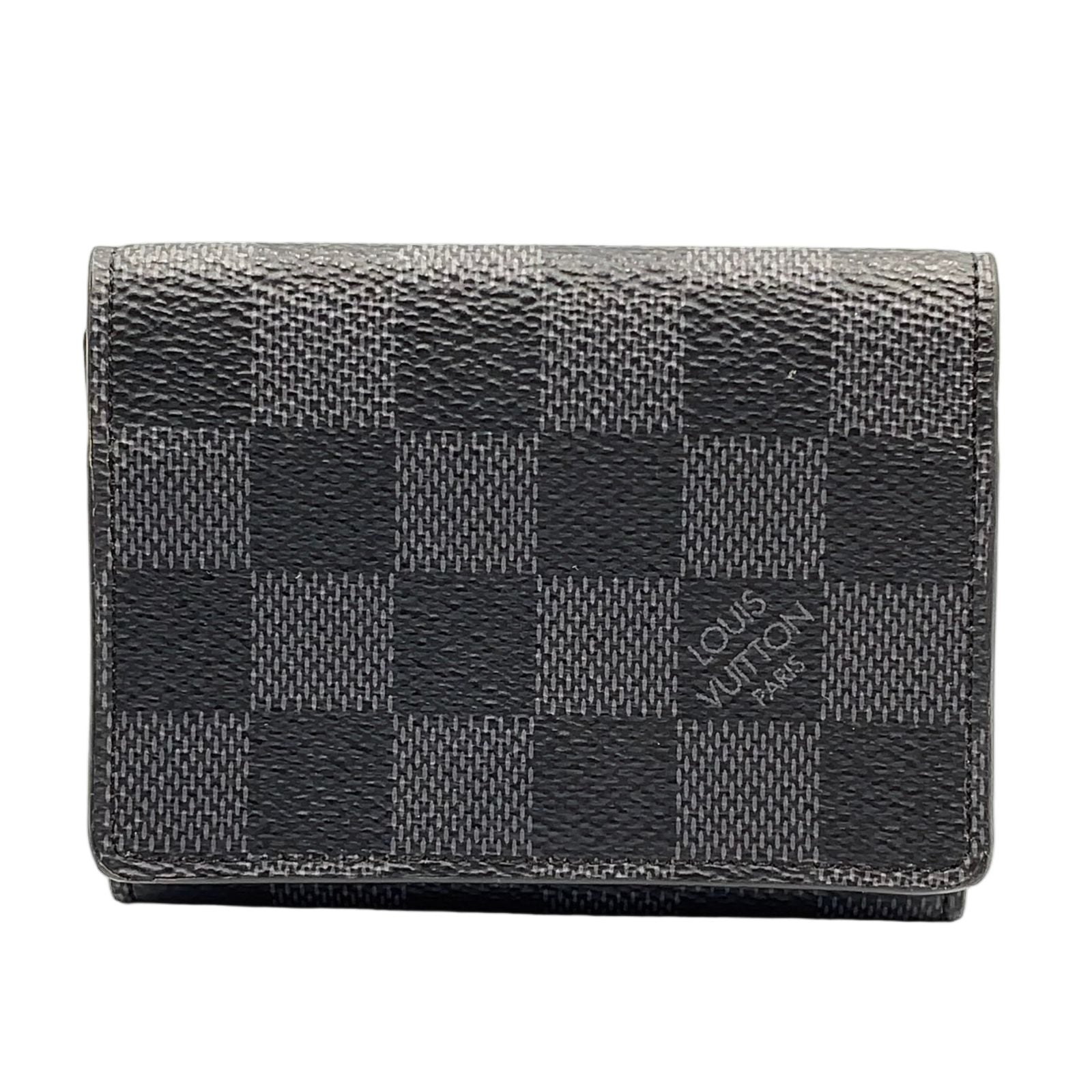 Louis Vuitton Graphic Business Card Case with Initials Leather Black Silver
