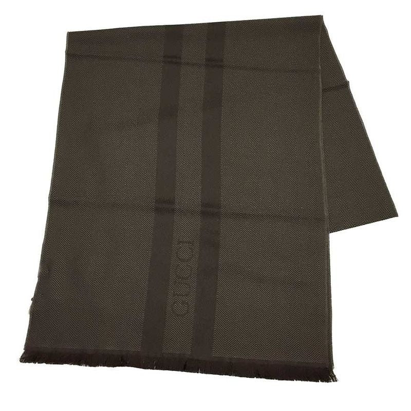 Gucci Herringbone Scarf Brown Wool Shawl Men Women Never Aq5618