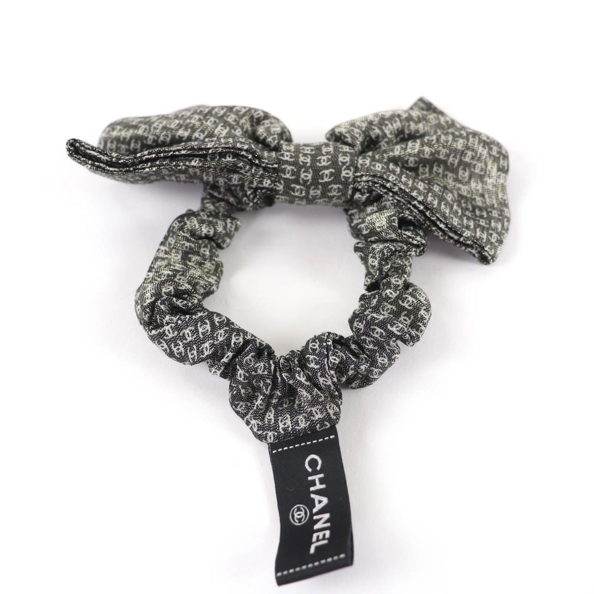 Chanel Silk Metiers D'art Collection CC Logo Ribbon Scrunchie Hair — view 3