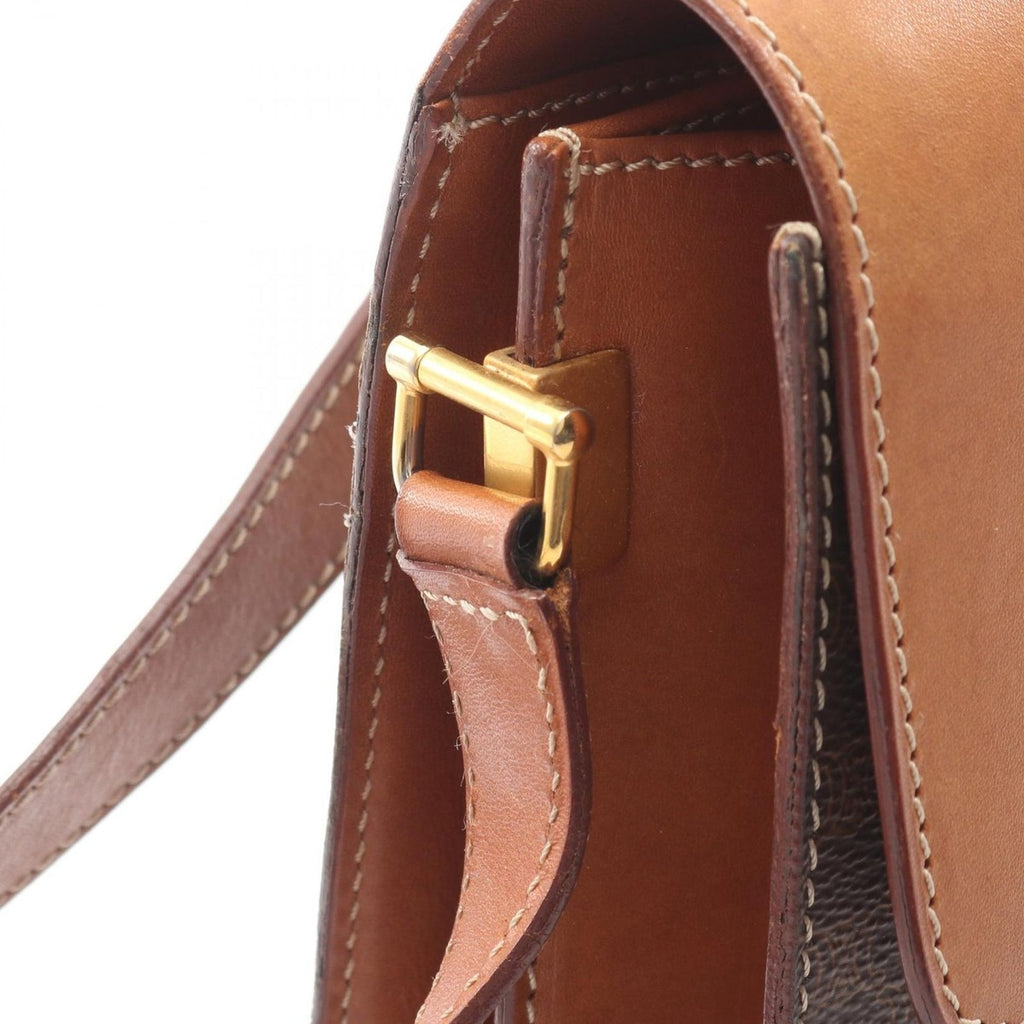 Celine Shoulder Bag Macadam Dark Brown Canvas Leather — view 6