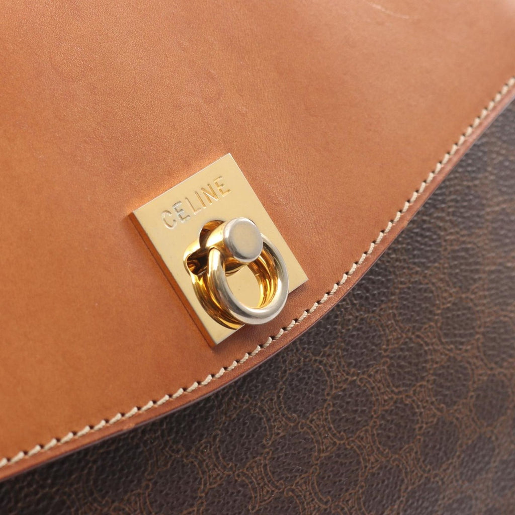 Celine Shoulder Bag Macadam Dark Brown Canvas Leather — view 8