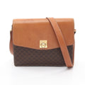 Celine Shoulder Bag Macadam Dark Brown Canvas Leather