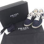 Prada Suede Leather Triangle Logo Plate Trocut Sneakers Navy — view 2