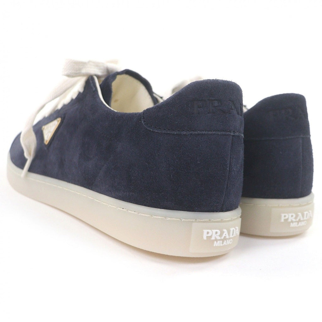 Prada Suede Leather Triangle Logo Plate Trocut Sneakers Navy — view 6